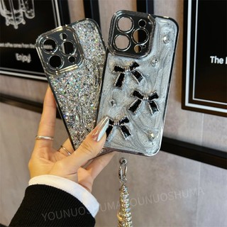 Ốp Điện Thoại Dẻo Mạ Điện Đính Nơ Sang Trọng Cho iPhone15 14 13 12 11 Pro Max