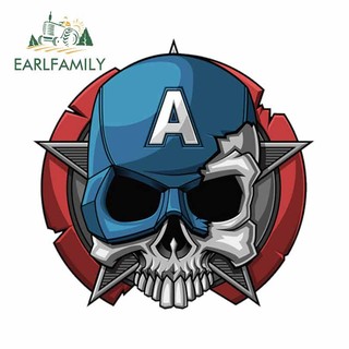 EARLFAMILY 13cm Captain America Đầu Lâu Xe Hơi Miếng Dán Xe Máy Ốp Lưng Cốp Laptop Vinyl Chống Thấm Nước Decal Tắc Xước Bảo Vệ Cửa Xe Ô Tô
