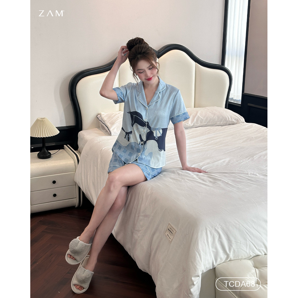 Ảnh BỘ MẶC NHÀ ZAM - TCDA68 - BỘ NGẮN TAY QUẦN ĐÙI  NGỰA KẺ XANH 4