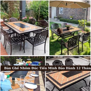 Bàn Ghế Nhôm Đúc Họa Tiết Hoa Sen Sân Vườn Ghế 6 chiếc+1 Bàn chữ nhật Nhôm Đúc Nhập Khẩu - TM18
