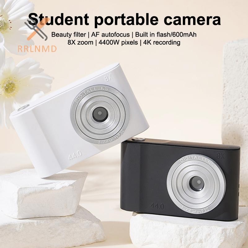 Rrlnmd 44MP Mini CCD Máy Ảnh Kỹ Thuật Số Có Thẻ Nhớ Ống Kính Đôi 4K 8X Zoom Chuyến Đi Du Lịch Camera Dành Cho Trẻ Em Bé Gái Trẻ Em Quà Tặng MỚI