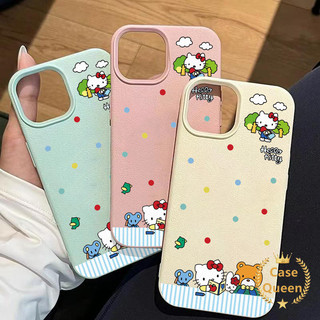 Hoạt Hình Dễ Thương Hello Kitty Màu Sóng Điểm Ốp Lưng Tương Thích Cho IPhone XR 13 16 11 15 12 14 Pro Max 14 15 16 Plus X XS Max Sang Trọng 3D Bóng Giá Đỡ Da Cảm Giác Họa Tiết Bao Da