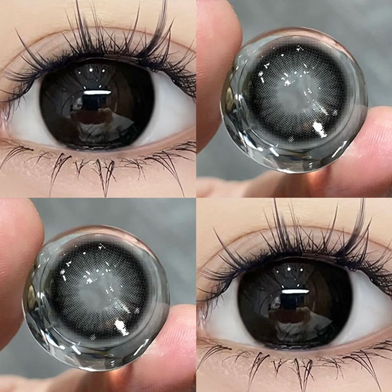 Set 2 Kính Áp Tròng Màu Đen contact lenses 0 ~ -8.00 black len 14.2mm lens cận lens nâu bean black 57