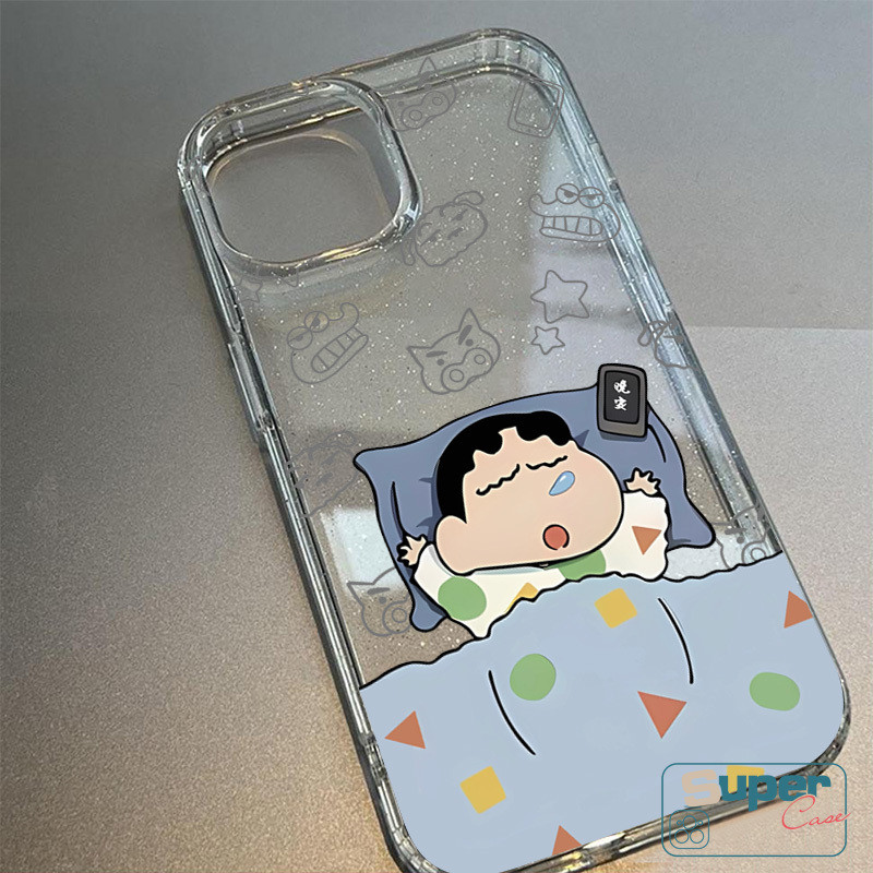 Phim Hoạt Hình Crayon Shin-Chan Ngủ Ngáy Ốp Lưng Tương Thích Cho IPhone 11 16 15 14 12 13 Pro Max 7Plus X XS Max XR 6s 14 8 15 16 6 Plus SE Ngôi Sao Sang Trọng Lấp Lánh Vỏ Mềm Chống Sốc