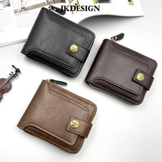 Ví ngắn JKDESIGN, Ví nam màu trơn bằng da PU, di động có thay đổi lưu trữ có khóa kéo ly hợp Túi lưu trữ cổ điển đi ra ngoài