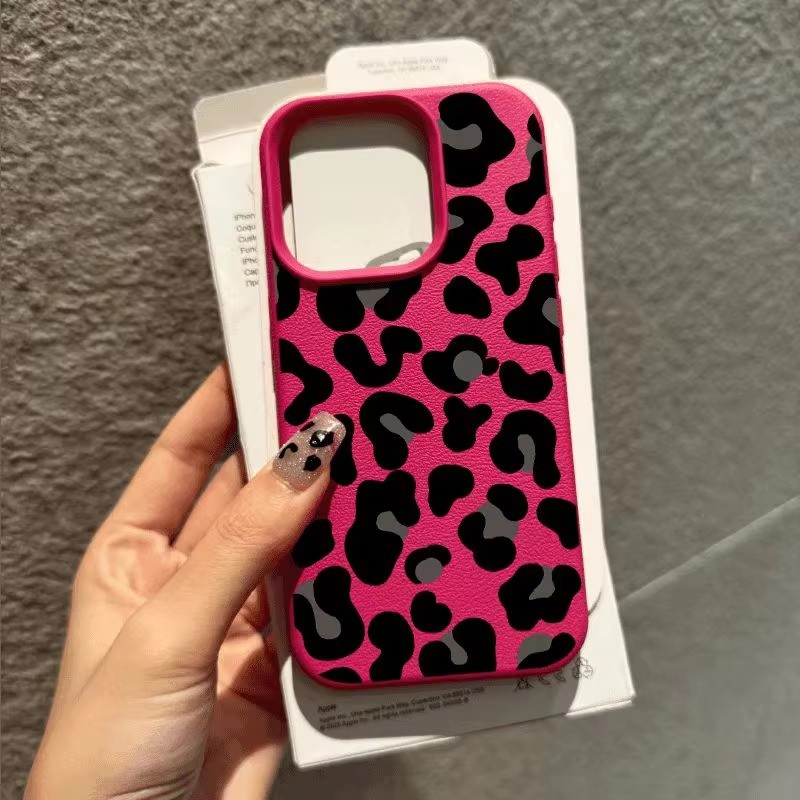 Ốp Điện Thoại Họa Tiết Lichee Họa Tiết Da Báo Đen Cho iPhone 16 15 14 13 12 11 Pro Max XR XS Max 15 16 Plus Vỏ Chống Sốc