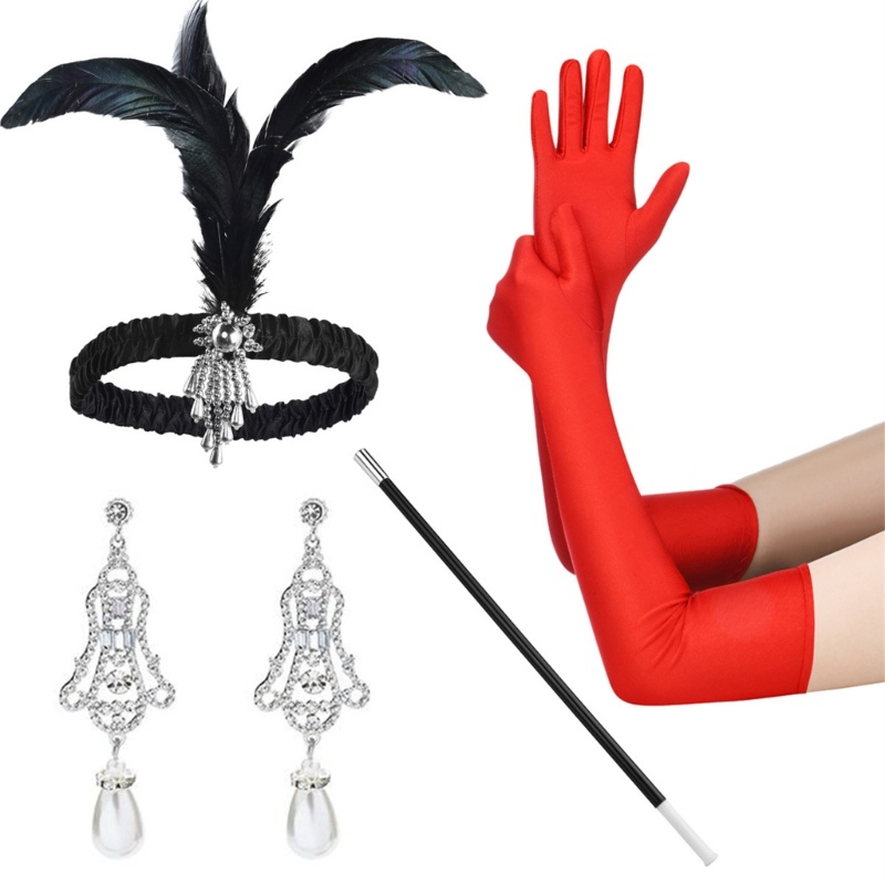 Dassbsug 1920 Nữ Flapper Phụ Kiện Gatsby Trang Phục Tiệc Lông Vũ Băng Đô Bông Tai
