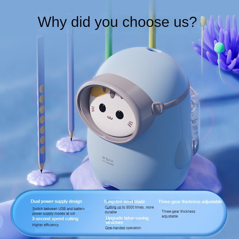 M&G Đồ Chuốt Bút Chì Điện Tử Hai Tốc Độ Hình Mèo Hoạt Hình Dành Cho Học Sinh M and G