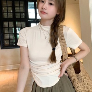 Áo thun bigsize nữ cổ lọ tay ngắn chiết eo 2 bên dáng ôm dành cho nàng chuppy phong cách đơn giãn  G202