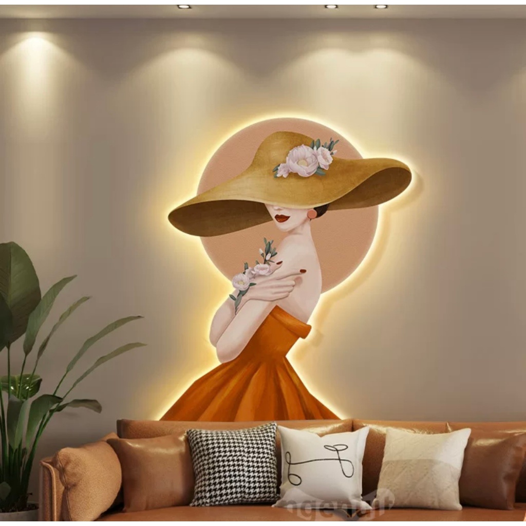 Tranh Tráng gương Cô gái che mặt dễ thương Trang Trí Phòng Phủ Vợ Chồng, Cửa Hàng, Nhà Trẻ, Quà Tặng Người Thân