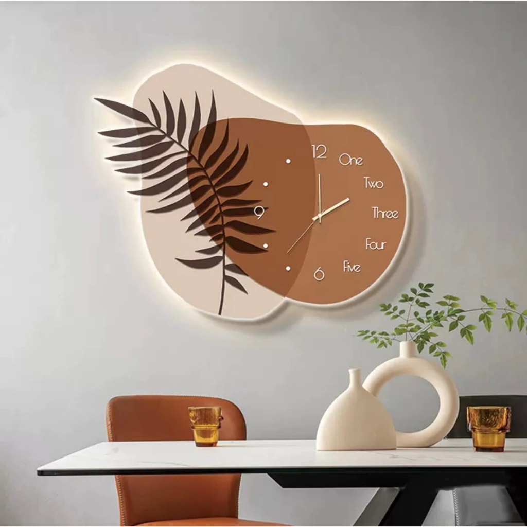 Tranh Đồng Hồ 3D Led Chiếc Lá Thưa Tráng Gương Cao Cấp Trang Trí Nhà Cửa - OHA Decor
