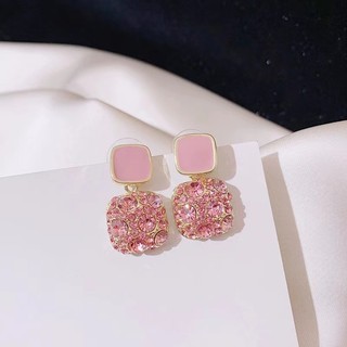 Pink block Khuyên Tai Đính Đá Phong Cách Hàn Quốc 2023 Thời Trang Cho Nữ