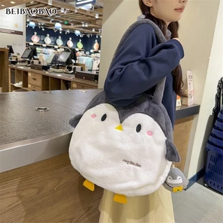 BEIBAOBAO Dễ Thương Túi tote Đeo Vai Cỡ Lớn Hình Chim Cánh Cụt Nhồi Bông Đáng Yêu