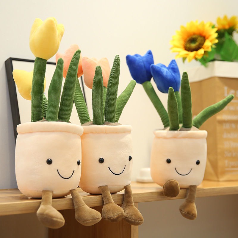 Chậu Hoa Tulip Nhồi Bông Dễ Thương Decor Bàn Làm Việc Văn Phòng - Quà Tặng Sinh Nhật Cho Bé