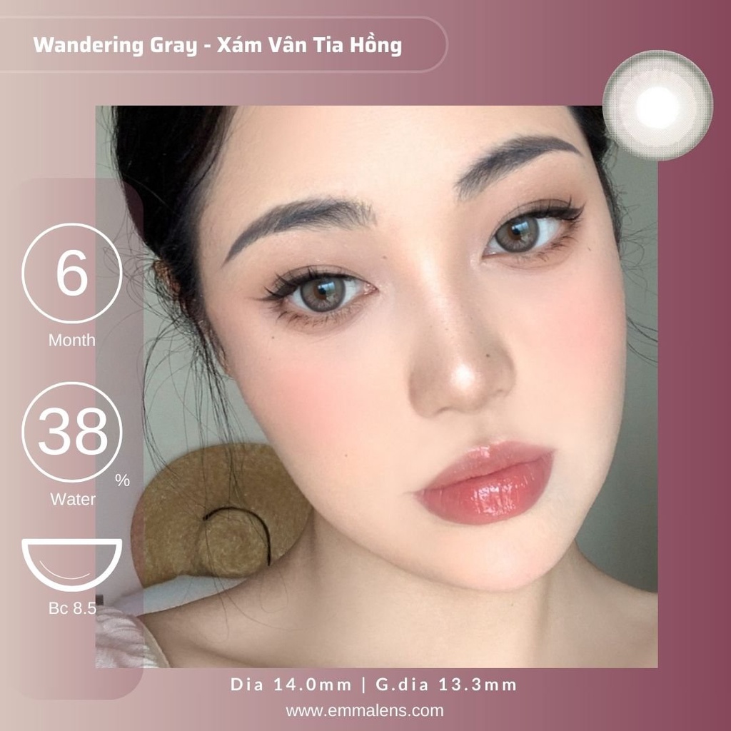 Kính áp tròng Wandering Gray | Lens Xám Vân Tia Hồng |  Emma Lens