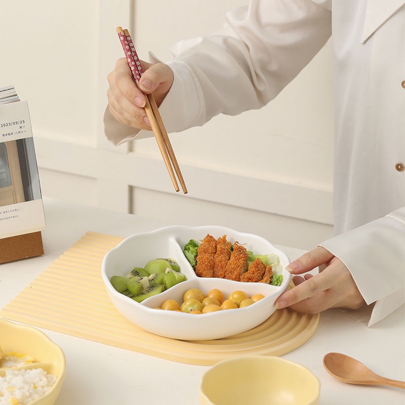 Khay sứ chia ngăn 211, hộp cơm Bento, hộp bảo quản tươi, đĩa ăn cho một người