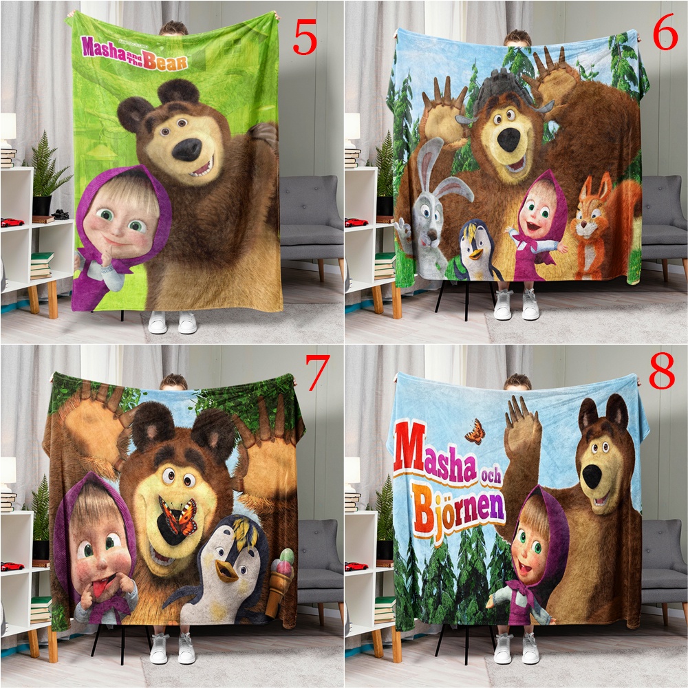Masha Chăn flannel In Hình Gấu Và Gấu Đáng Yêu