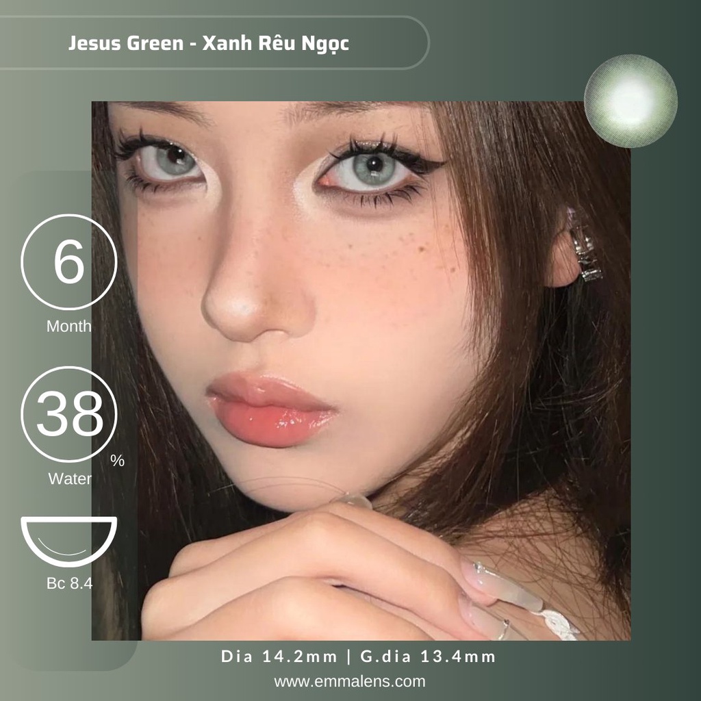 Kính áp tròng Jesus Green | Lens Xanh Rêu Ngọc | Emma Lens