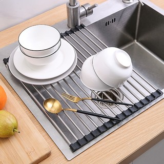 Giá Phơi Ráo Rau Củ Quả Đa Năng Bằng Thép Không Gỉ Có Thể Gập Lại Cho Bồn Rửa Nhà Bếp