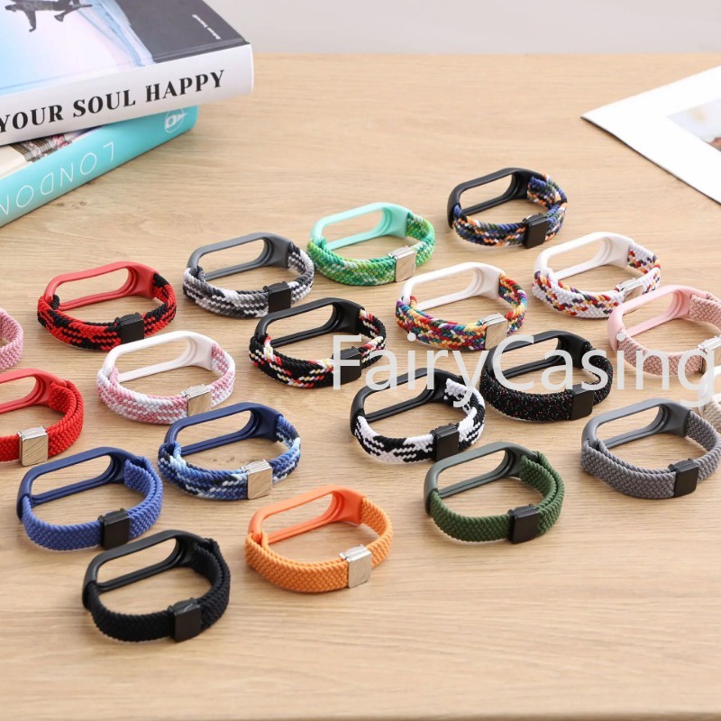 Dây đeo Nylon bện cho Xiaomi Mi Band 10 9 8 7 6 5 4 3 Co Giãn Solo Loop Bracelect Khóa từ thay thế dây đeo cổ tay