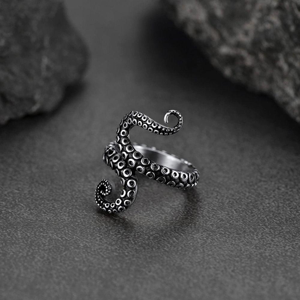 Nhẫn Thimble NKSFX Phong Cách Punk Hình Bạch Tuộc, Thép Không Gỉ Có Thể Điều Chỉnh