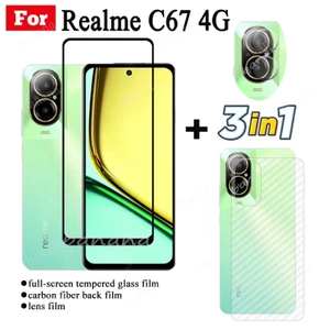Phim che toàn bộ kính cường lực 3 TRONG 1 Realme C67 4G cho Realme C67 5G C53 C51 C55 C30 Ống kính máy ảnh Kính bảo vệ màn hình và phim mặt sau
