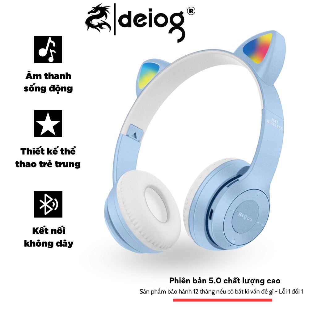 Tai Nghe Bluetooth P47M Chụp Tai Full Box Có Mic Đàm Thoại Đèn Led Nhấp Nháy Âm Thanh Chuẩn Lọc Âm