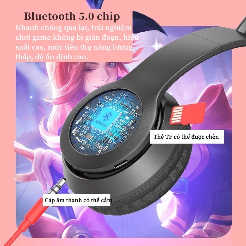 Tai Nghe Bluetooth P47M Chụp Tai Full Box Có Mic Đàm Thoại Đèn Led Nhấp Nháy Âm Thanh Chuẩn Lọc Âm