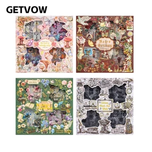 GETVOW DIY Sổ Tay Dán, Chất Liệu PET Thêu Sò Vintage Hộp Quà Tặng Dán, Hoạt Hình Chất Lượng Cao Văn Phòng Phẩm Hoạt Hình Dán Trang Trí