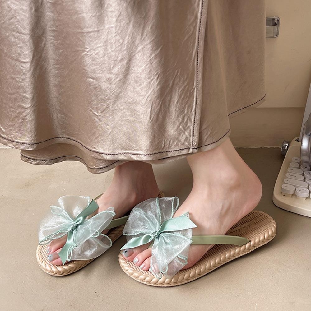 Dép nơ lưới CHIPHIVE, Dép xỏ ngón đế bệt dạo phố chống thấm nước, Giày đeo ngoài chống trượt thời trang Giày bệt hở mũi Dép đi biển ngày lễ