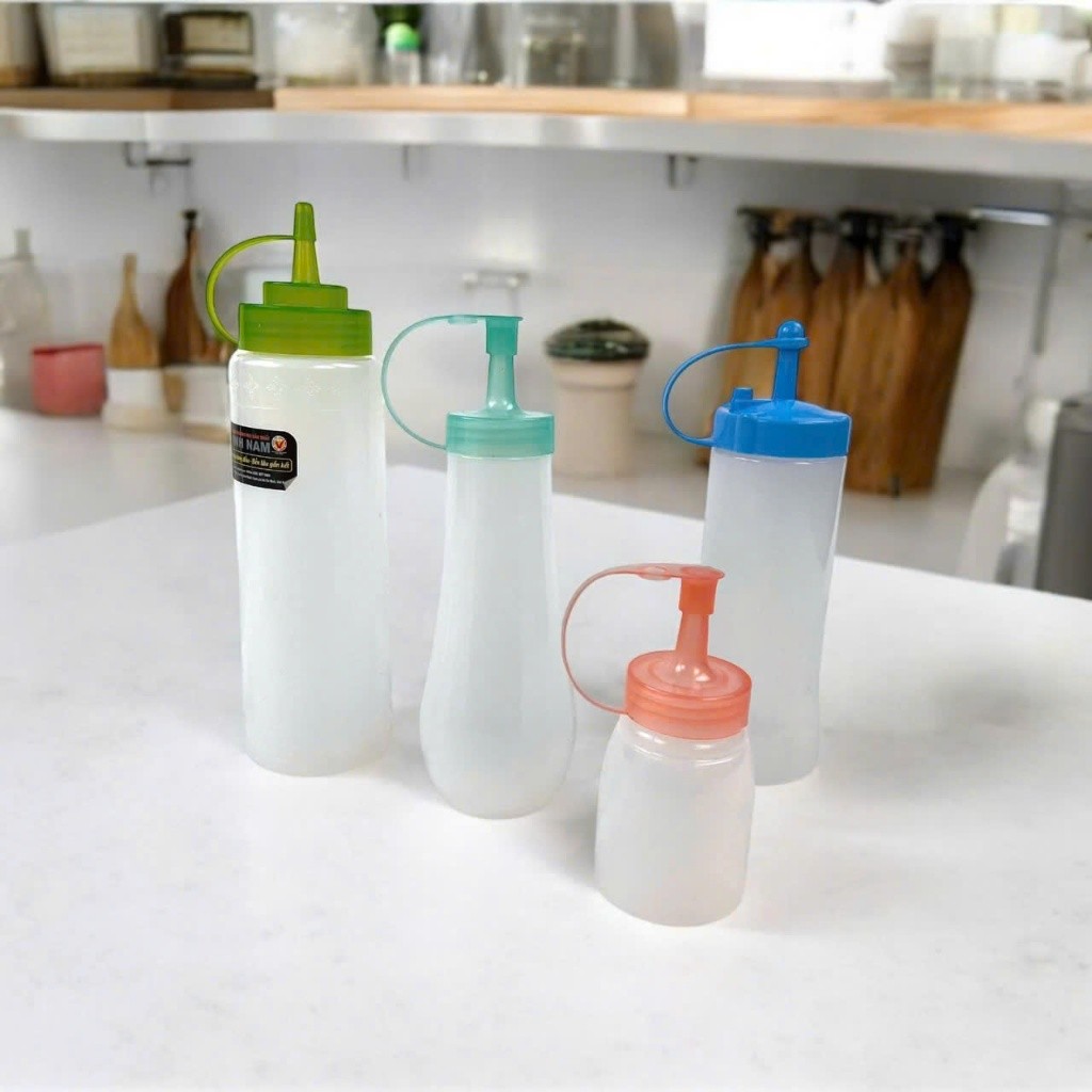 [COMBO 2] Chai Đựng Tương Xốt Vinh Nam Plastic Chai Có Vạch Chia Chống Bụi An Toàn Nhiều Size