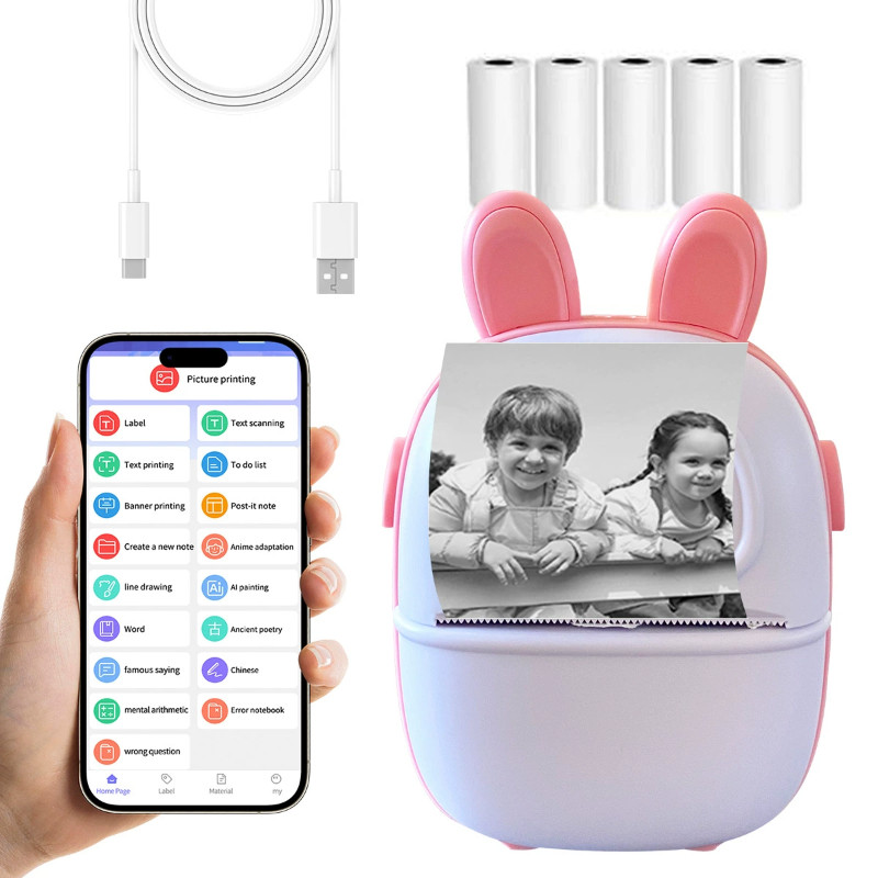 Máy In Nhiệt Mini Bluetooth - Dễ Sử Dụng, Thiết Kế Đáng Yêu, Hỗ Trợ Kết Nối Bluetooth, In Hóa Đơn, Tài Liệu, Ảnh