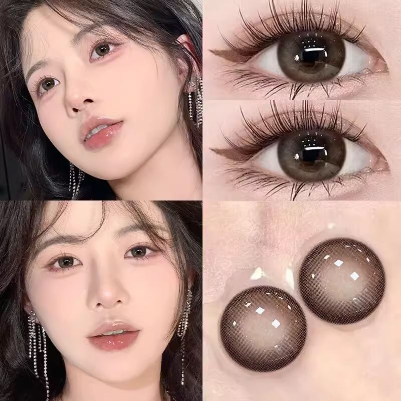 Set 2 Kính Áp Tròng Màu Đen contact lenses 0 ~ -8.00 black len 14.2mm lens cận lens nâu bean black 75