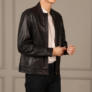 Áo khoác da nam, áo da thật cao cấp Racer Jacket Da Dê khóa đồng, Cừu Túi Vòng Cung - AD207