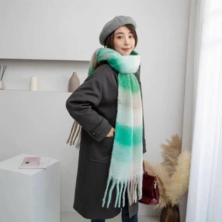 Khăn Cashmere TRACELIOIAN, Khăn quàng cổ dày ấm áp cổ bốn màu đa năng, Khăn choàng kẻ sọc mùa đông dài 2023 dày hơn cho nữ phong cách Hàn Quốc