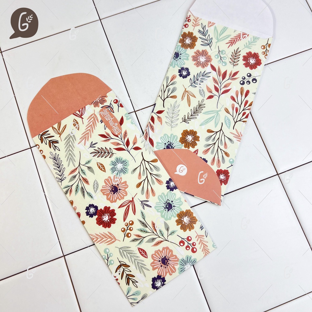 SET GX004 - Bao lì xì cao cấp của Gác Xép họa tiết hoa văn chất liệu Kraft nhật nhập khẩu Tết 2025