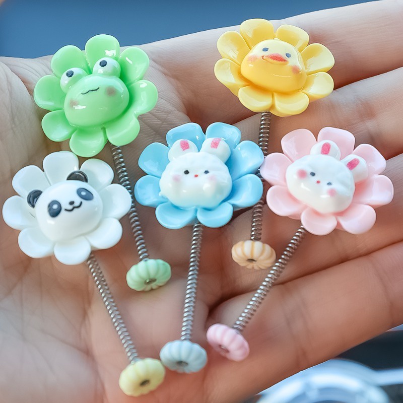 [Faytured] Phụ Kiện Trang Trí Gương Chiếu Hậu Xe Hơi Hình Động Vật Nhỏ Lắc Đầu / Ếch / Gấu Trúc / Cánh Hoa Dễ Thương
