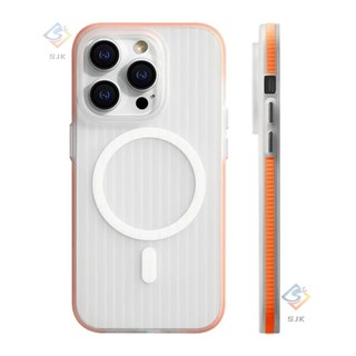 Ốp cứng siêu mỏng chống sốc sọc từ tính có dải chống trượt acrylic tương thích cho iPhone 13 14 15 pro max 15plus ip14promax Ốp cứng siêu mỏng chống sốc