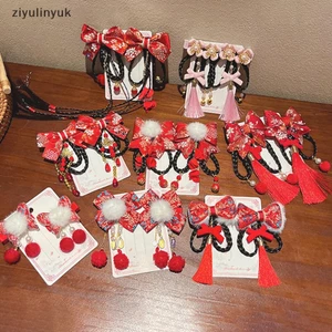 Ziyulinyuk Đỏ Trẻ Em Phong Cách Trung Hoa Hanfu Mũ Nữ Tóc Giả sel Thẻ Tóc Bé Phụ Kiện Tóc EN