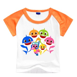 Hàng Tại Chỗ] Áo Thun cotton Tay Ngắn In Hình Cá Mập Hoạt Hình Dễ Thương Thời Trang Quà Tặng Sinh Nhật Hàng Ngày Cho Bé