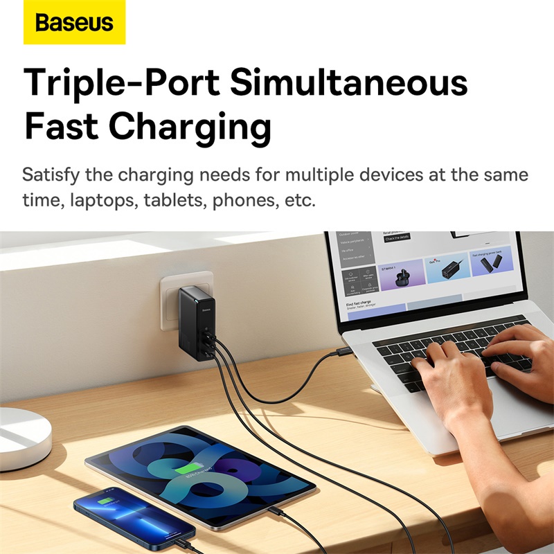 Củ Sạc Baseus 140W GaN5 USB C Sạc Nhanh PD3.1 QC4.0 Ba Cổng Sạc điện Thoại Máy Tính Xách Tay