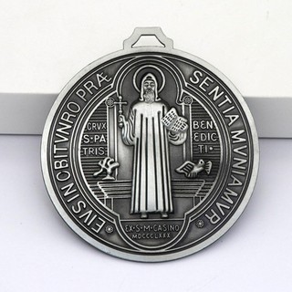 Asdfger Saint Ben Huy Chương, Hợp Kim Kẽm Vintage Đồng Thau Thánh Benedict Tròn, Cực Lớn 5 Inch Trang Trí Nhà Mặt Dây Chuyền Benedict Cross Huy Chương