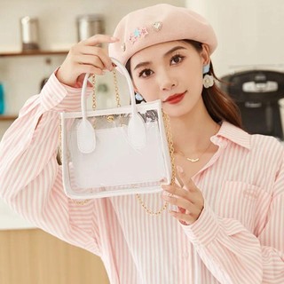 Túi xách thạch trong suốt FEASTLY, Túi đeo chéo xích nhỏ phổ biến, Túi xách nữ thời trang PVC