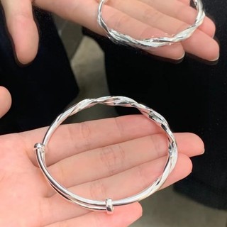 Vòng Đeo Tay Bang Màu Bạc Họa Tiết Hoa Lá Gợn Sóng Dạng Xoắn Có Thể Điều Chỉnh Trang Sức Cho Nữ