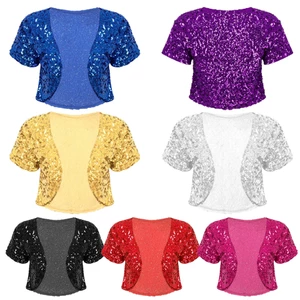 Phụ Nữ Sáng Bóng Sequin Crop Áo Khoác Lấp Lánh Áo Khoác Áo Cardigan Áo Khoác Ngoài Sân Khấu Trình Diễn Trang Phục