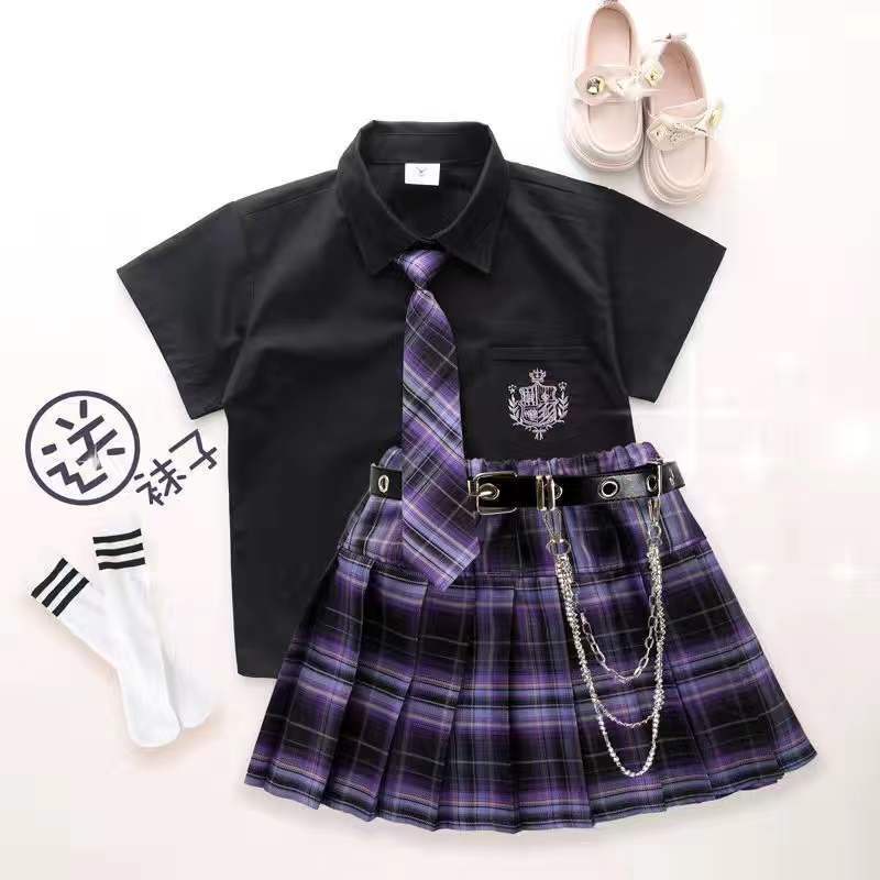 Bộ đồ bé gái lớn jk Váy đồng phục Váy xếp ly mùa hè Bộ đồ trẻ em jk Váy kẻ sọc cô gái jk Váy đồng phục mùa hè Váy học sinh tiểu học Quần áo trẻ em Bộ đồ phong cách Preppy Váy xếp ly Váy mùa hè Bộ đồ váy xếp li