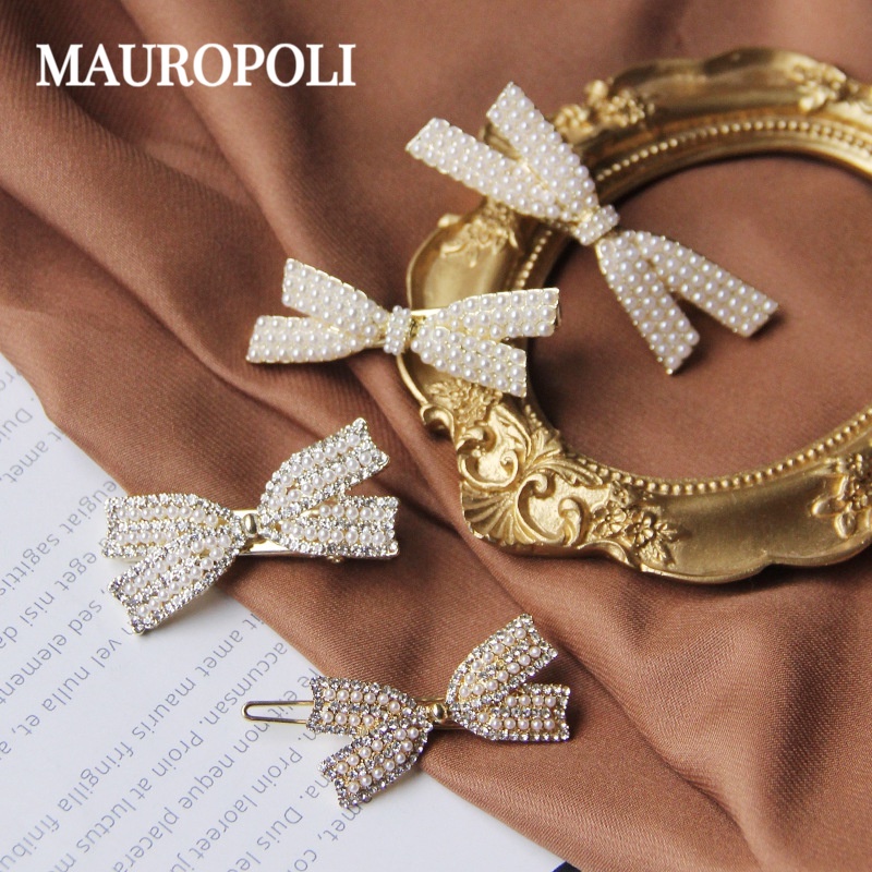 Mauropoli [Sẵn Sàng] Kẹp Tóc Ngọc Trai Kim Cương Giả Phiên Bản Hàn Quốc Nơ Mỏ Vịt Kẹp Nữ Bên Nổ Kẹp Bên