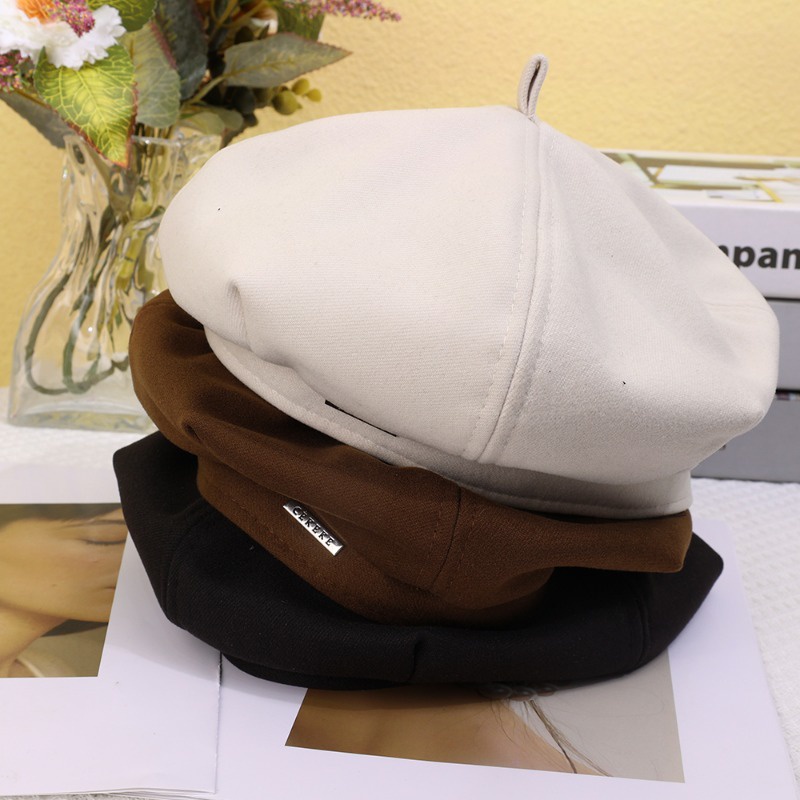 Mũ Beret Vải Nỉ Màu Trơn Giữ Ấm Mùa Thu Đông Thời Trang Cho Nữ