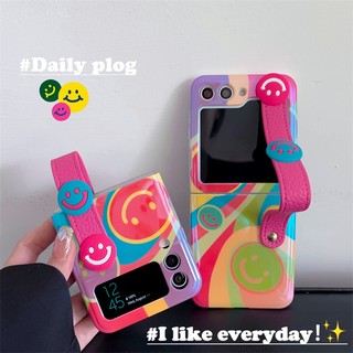 Ốp Điện Thoại Dẻo Họa Tiết Mặt Cười Nhiều Màu Xinh Xắn Kèm Dây Đeo Cho Samsung Galaxy Z Flip5 Flip4 Flip3