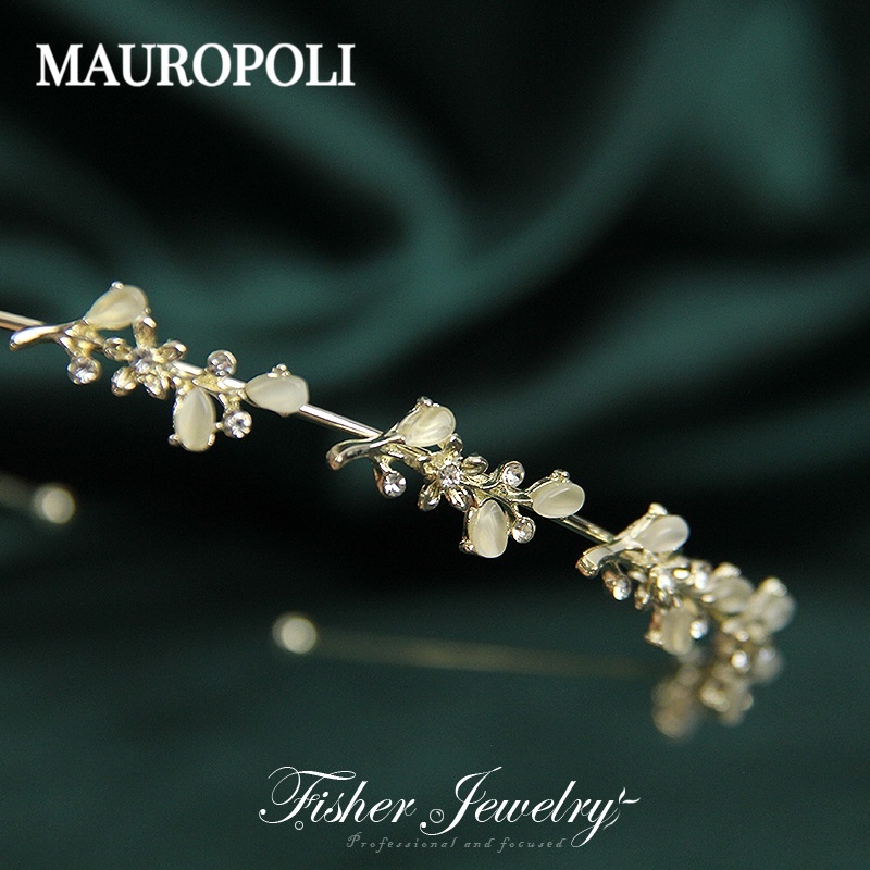 Mauropoli [Hàng Có Sẵn] Băng Đô Kim Loại Đính Đá Mắt Mèo Siêu Mỏng Phong Cách mori Cổ Điển Dễ Phối Đồ